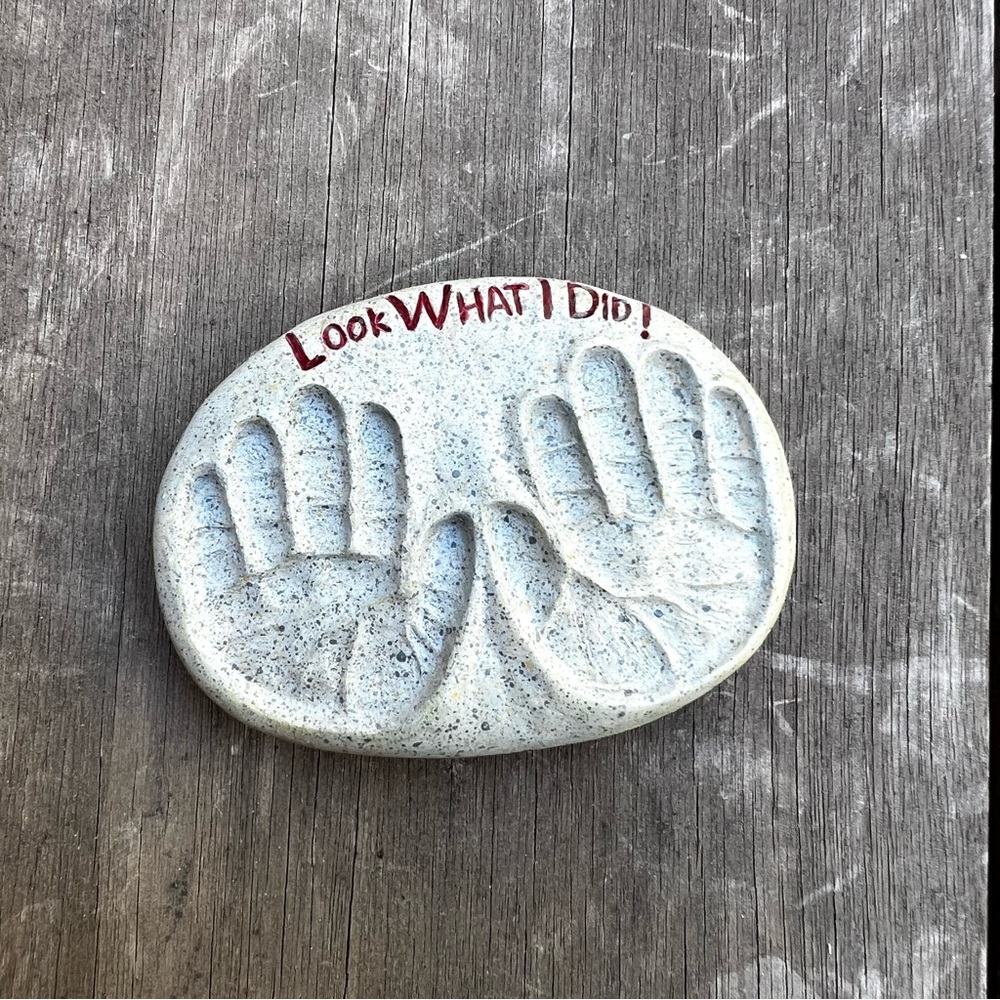 Vintage 90s "Look what I did" handprints in the sand refrigerator magnet